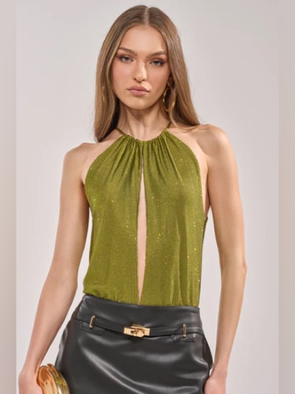 Rhinestone top bodysuit Halter shining